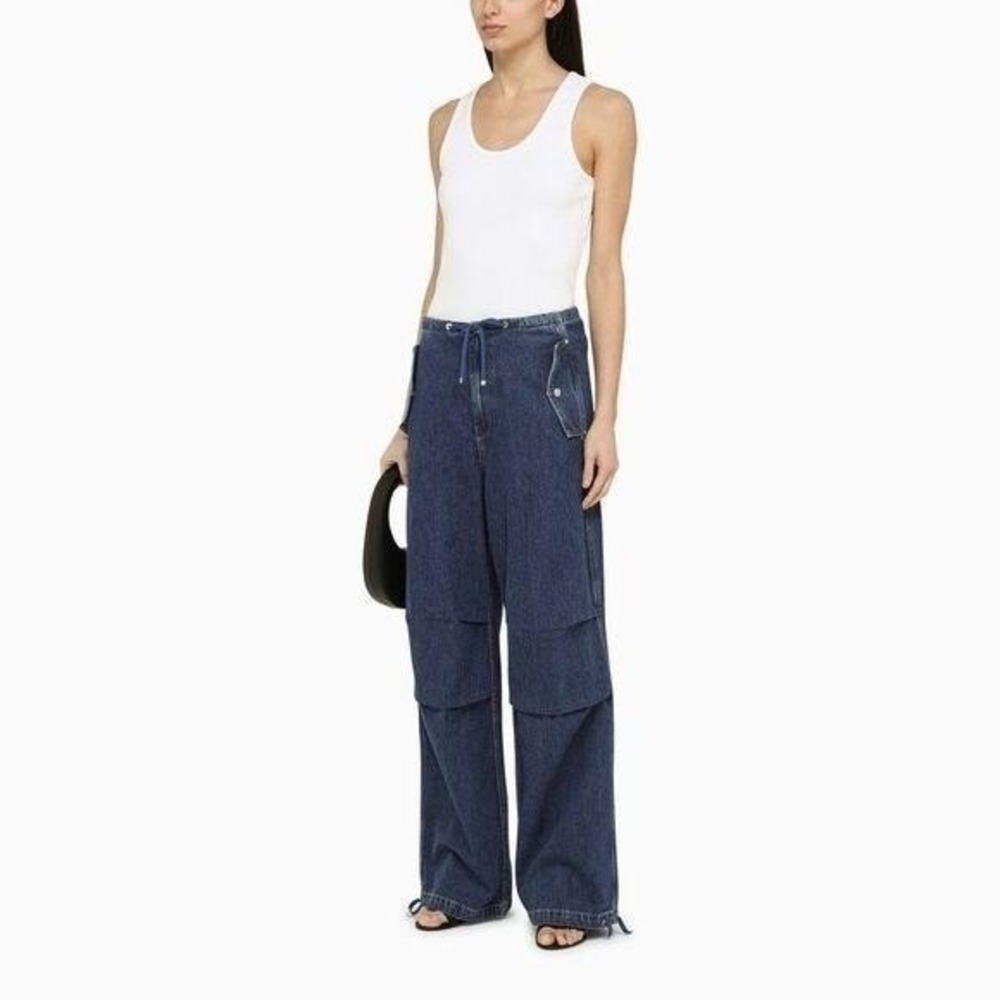 Dion‎ Lee Cargo Jeans Womens 4 Blue Wide Leg Drawstring Utility Denim Pants